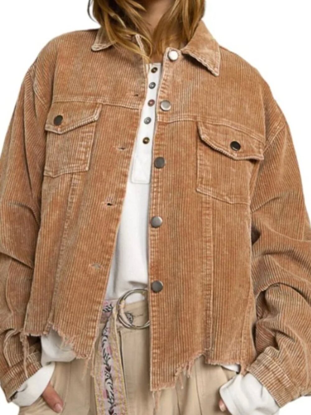 12th Tribe Small Brown Corduroy Cropped Trucker Jacket Raw Hem Festival Cowgirl